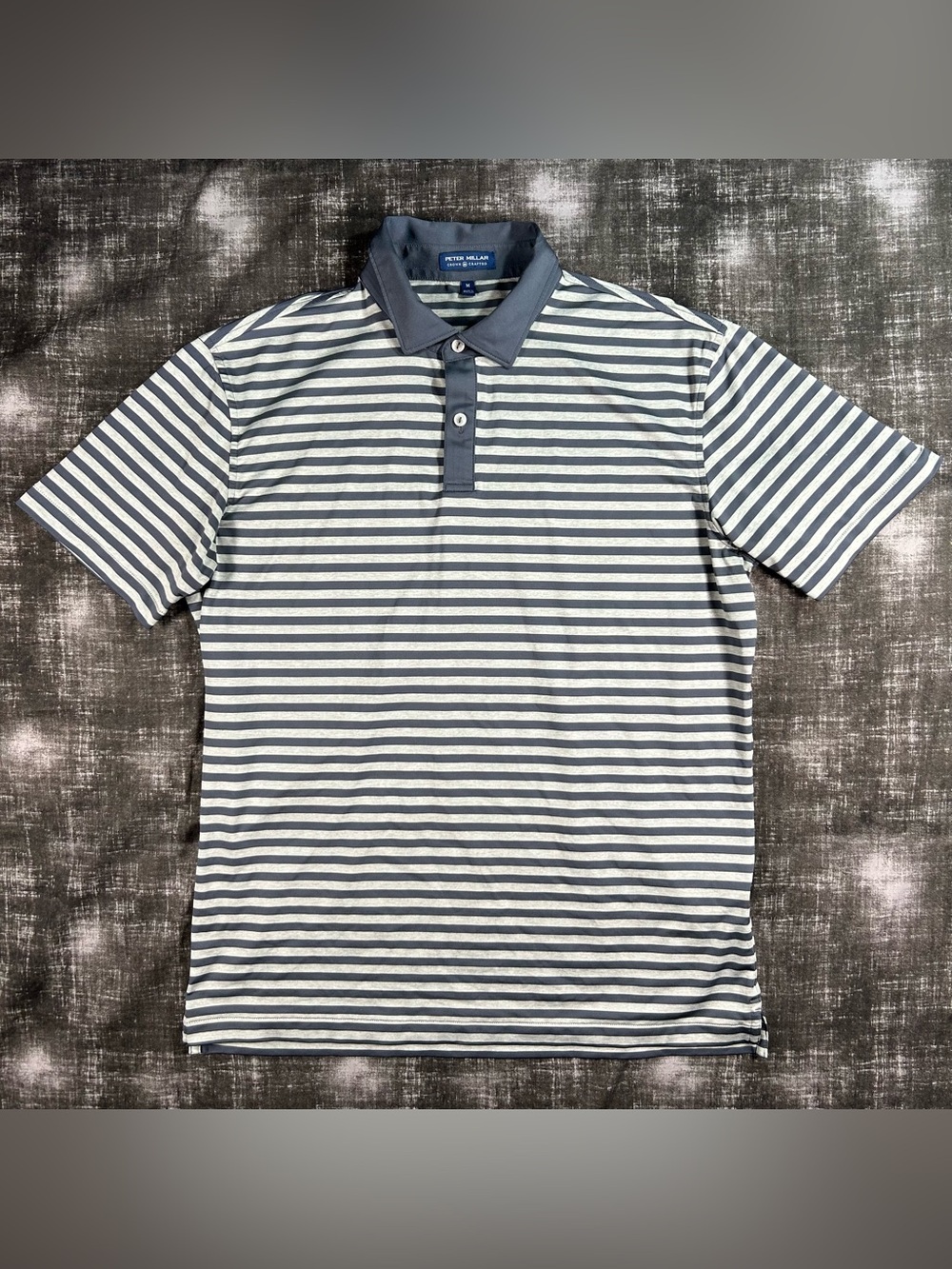 Peter Millar Crown Crafted Polo Mens Medium Gray Stripe Active Performance Shirt